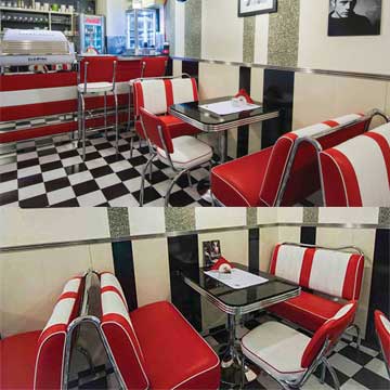1950s American retro diner Bel Air booth seating, retro diner chairs and table set gallery-France retro diner